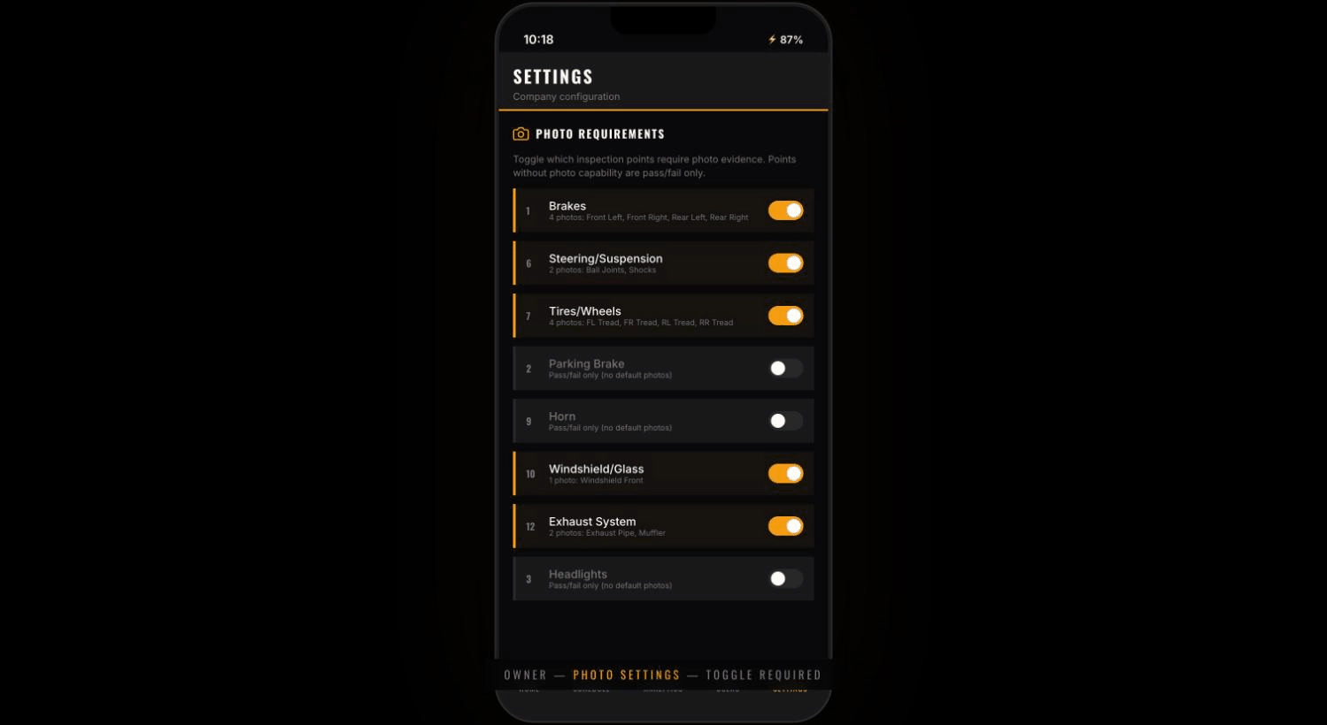 Photo requirements settings